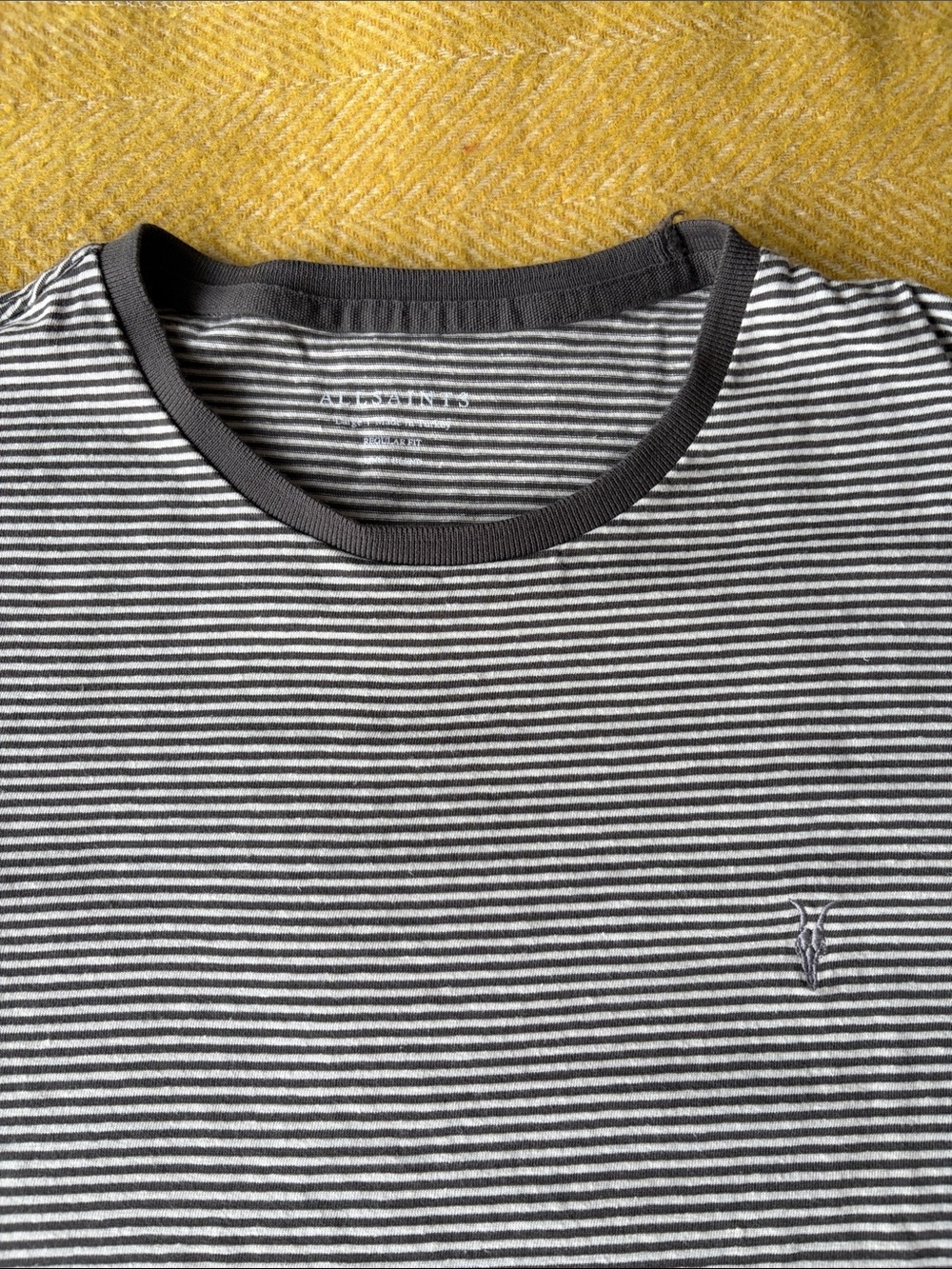 All Saints Black and White Striped Crewneck Tee